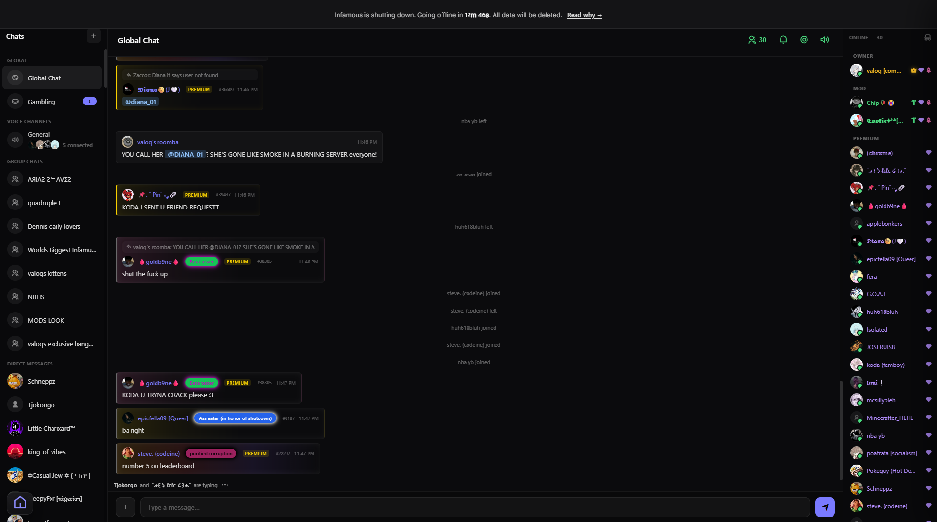 global chat packed on the final night